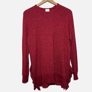 Anthropologie Postmark Ruffle Hem Sweater in marled red long sleeved soft S